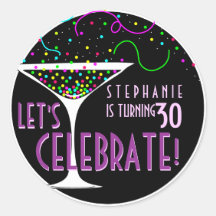 Confetti Cocktail Birthday Round Sticker