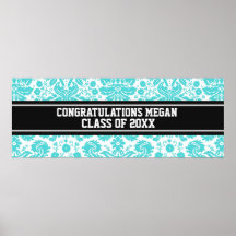 Congratulations Graduation Custom Name Banner Aqua Print