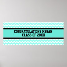 Congratulations Graduation Custom Name Banner Aqua Posters