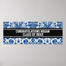 Congratulations Graduation Custom Name Banner Blue Poster