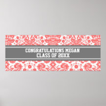 Congratulations Graduation Custom Name Banner Grey Poster