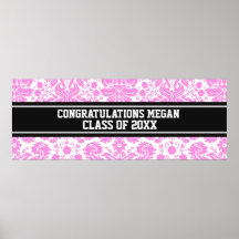 Congratulations Graduation Custom Name Banner Pink Print