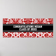 Congratulations Graduation Custom Name Banner Red Print