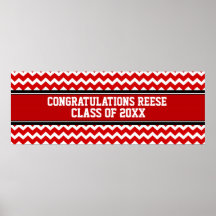 Congratulations Graduation Custom Name Banner Red Posters