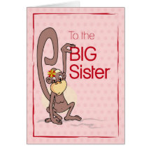 Congratulations to the Big Sister, Monkey on Pink Greeting Card