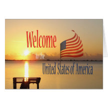 Congratulations US Citizenship US Flag and Sunrise Greeting Cards