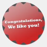 Congratulations, We like you! Round Stickers