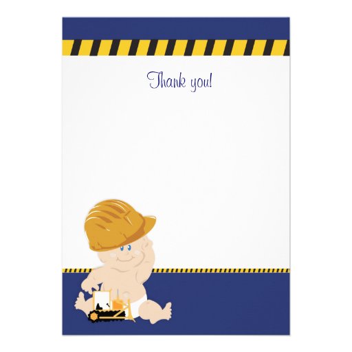 Construction Baby (Navy Blue) Flat Thank You note Personalized Invite