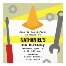 Construction Birthday Party Invite - Tools & Cone