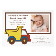 Construction Fun Dumptruck Photo Personalised Invites