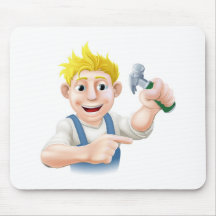 Construction guy pointing mouse mats