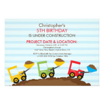 Construction trucks Birthday Party for boys Invitations
