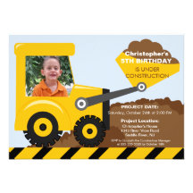 Construction trucks Photo Birthday Party for boys Custom Invitations