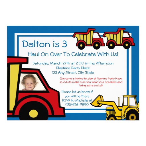 Construction Trucks/ Photo Custom Invite