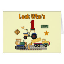 Construction Vehicles 1st Birthday Tshirts Card