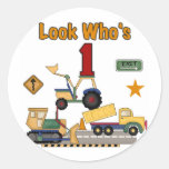 Construction Vehicles 1st Birthday Tshirts Round Sticker