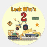 Construction Vehicles 2nd Birthday Round Stickers