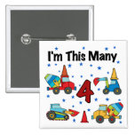 Construction Vehicles 4th Birthday T-shirts Button
