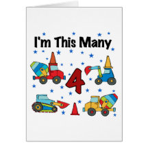 Construction Vehicles 4th Birthday T-shirts Greeting Card
