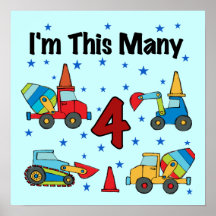 Construction Vehicles 4th Birthday T-shirts Posters
