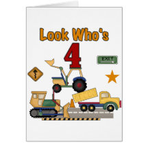 Construction Vehicles 4th Birthday Tshirts Cards