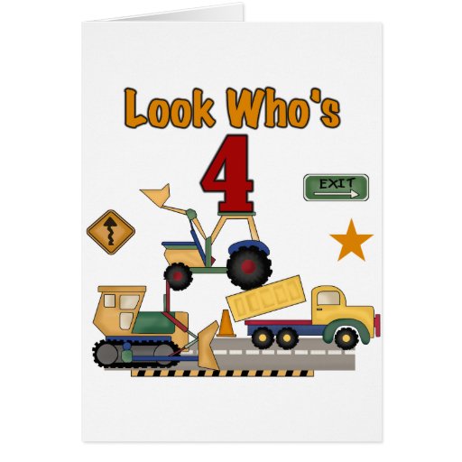 Construction Vehicles 4th Birthday Tshirts Cards