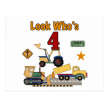 Construction Vehicles 4th Birthday Tshirts Postcard