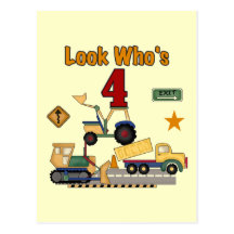 Construction Vehicles 4th Birthday Tshirts Postcards