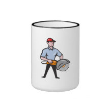 Construction Worker Concrete Saw Consaw Cartoon Mug