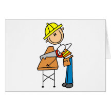 Construction Worker Sawing Board Card