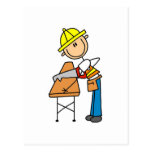 Construction Worker Sawing Board Postcard