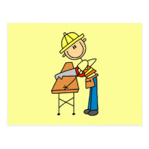 Construction Worker Sawing Board Postcard