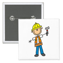 Construction Worker with Hammer Button