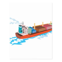 Container Ship Cargo Boat Retro Postcard