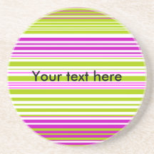 Contemporary green white and pink stripes drink coasters