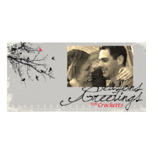 Contemporary holiday tree with red bird photo card