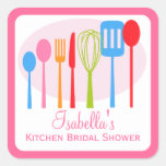 Cooking Utensils Kitchen Bridal Shower | Pink Square Sticker