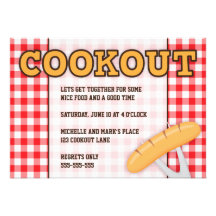 Cookout BBQ party invitation with hot dog