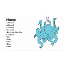cool blue octopus cartoon character business cards