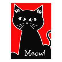Cool Cats Birthday Party - Black Cartoon Cat Custom Invitation
