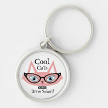 Cool Cats Drive Sober Keychain Pink Retro Cat