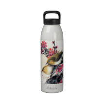 Cool chinese beautiful brown bird red cherry tree reusable water bottle