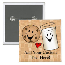 Cool Cookies and Milk Friends Cartoon Pinback Button