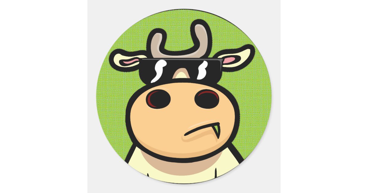 Cool Cow Round Sticker  Zazzle