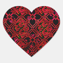 Cool Grunge Red Mediaeval Print Heart Sticker