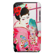 Cool japanese beauty Lady Geisha pink Fan art iPod Touch Cover