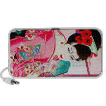 Cool japanese beauty Lady Geisha pink Fan art Travel Speakers