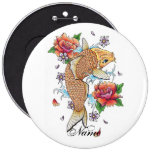 Cool Japanese Oriental Gold Koi Fish Carp Lotus Button