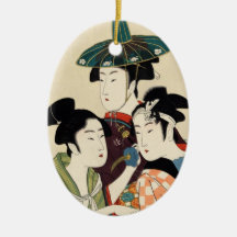 Cool japanese vintage ukiyo-e trio lady geisha art christmas ornaments