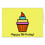 Cool layered cupcake with cherry on yellow greeting cards